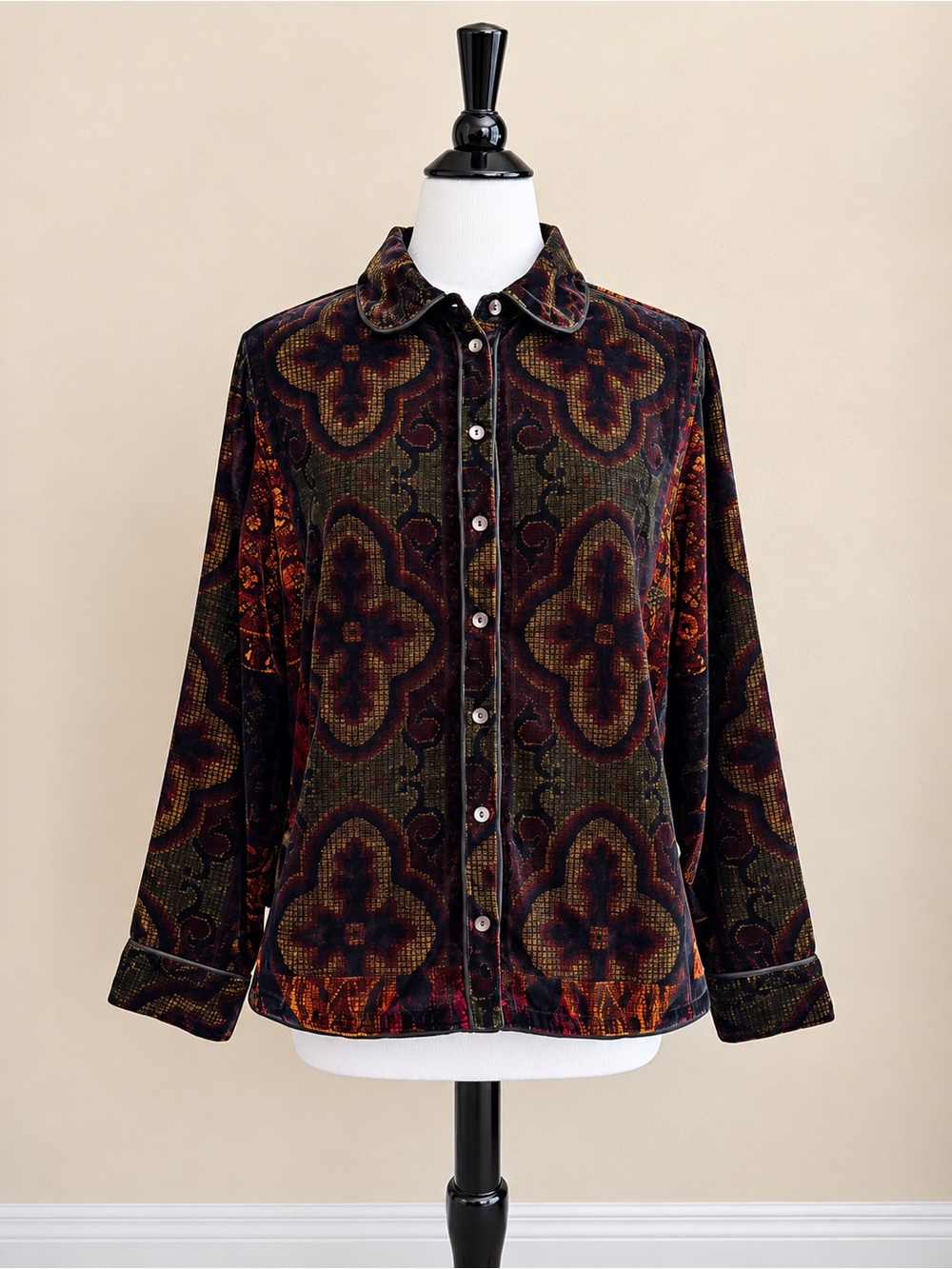 Soft Surroundings Womens Pamina Velvet Boho Button Up Top Size Large, NWOT.